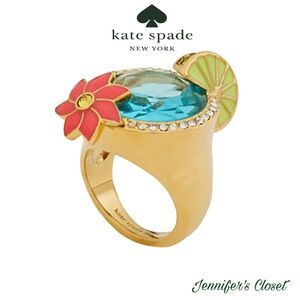 Kate Spade Gold Cocktail Ring with Blue and Pink Accents